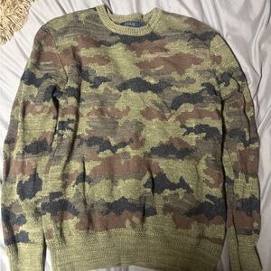 Ralph Lauren Men's Camouflage Crewneck Sweater - Green, Brown, and Black